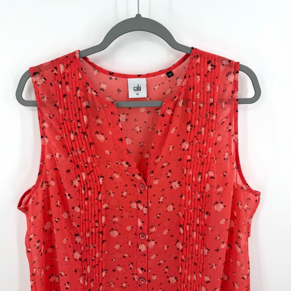 CAbi Coral Floral Sleeveless Pintuck Blouse